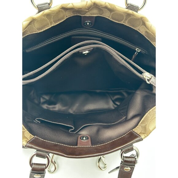 COACH Signature Stripe Pleated Tote Women’s Bag Khaki Brown F15510 - Picture 8 of 13